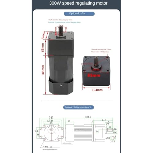 GTPBAO Speed Regulate 300W Speed Control Gear Motor 220V AC Single Phase Speed Adjustable Reducer Motor 18mm Shaft Reducer(5K 270RPM)