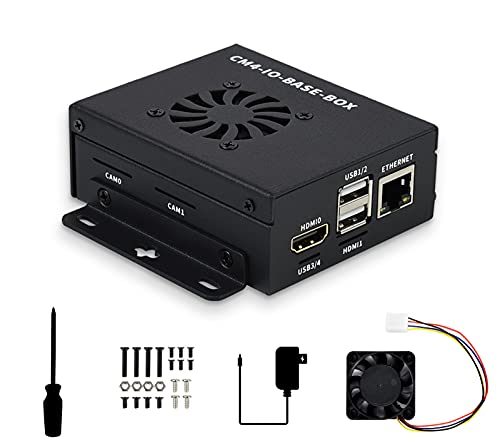 Image of waveshare Mini-Computer Based on Raspberry Pi Compute Module 4 (NOT Included), CM4-IO-BASE-A (Lite Ver.) Inside, Metal Case, with Cooling Fan, Onboard Connectors Including CSI /DSI /HDMI /USB /RJ45 etc.