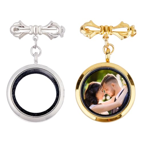 Broche bouquet de mariage médaillon photo rond en laiton accessoires de nœud papillon de cérémonie