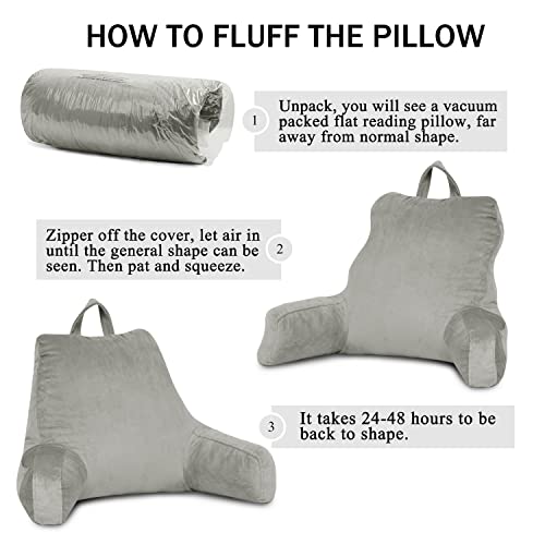 Lovtex Reading Pillow With Removable Cover, Back Pillow For Sitting Up In Bed With Arms And Pockets, Bed Rest Pillow Adult, 20 X 15 Inches(Light Grey) #TOP4