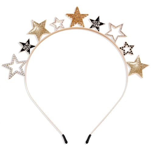 YAHPERN Happy New Year Headbands for Women Rhinestone New Year's Eve Hairbands Party Supplies Hair Accessory Gifts (Star B)