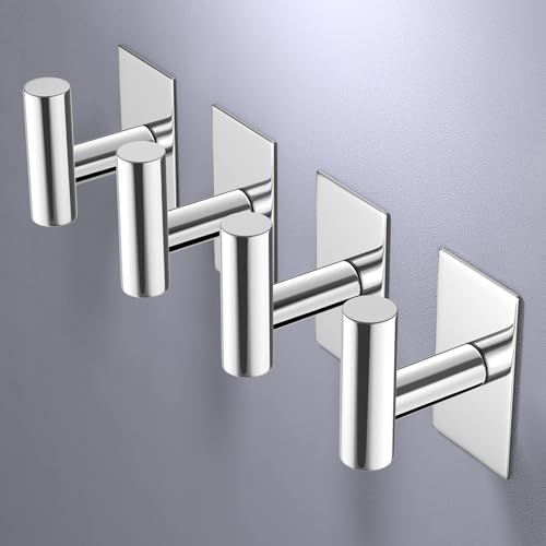Image of VAEHOLD Wall Towel Hooks, Heavy Duty Sticky Holder Waterproof Towel Hooks for Hanging Coat, Clothes, Closet Hook Wall Mount for Kitchen (Chrome, 6 Pack)