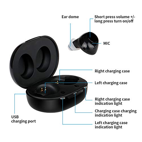 JINGHAO Rechargeable Hearing Amplifiers- Digital Sound Amplifier Pair with USB Carrying Battery Case in The Ear Hearing Assist