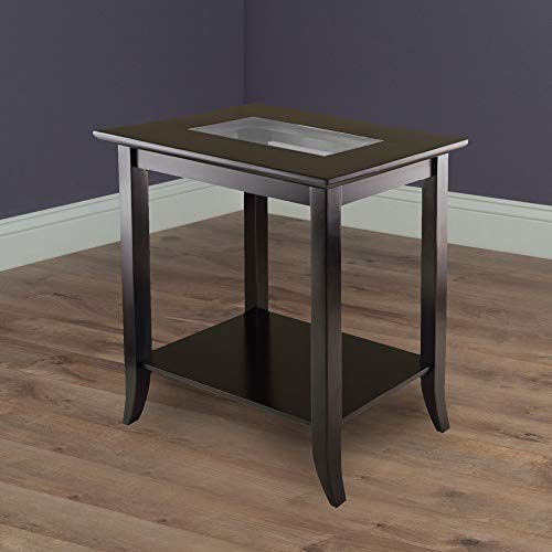 Winsome Genoa 25.04 x 23.94 x 16.3-Inch Composite Wood End Table with Glass Top, Dark Brown (92419) by Winsome - Used condition - US$33.96