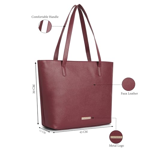 Image of Caprese Tarry 15.6 Inch Laptop Compatible Large Tote Bag for Women | Stylish, Durable, and Spacious with Multiple Compartments, Back Zipper Pocket for Work, Travel, and Everyday Use