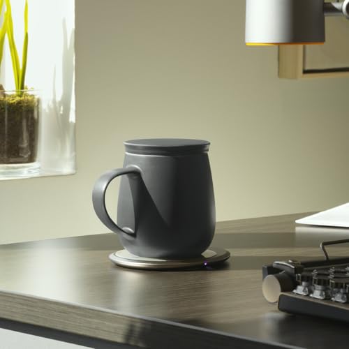 Image of Ui 3 Self-Heating Mug Set - Inkstone Black | 12 fl oz / 355 mL Ceramic Coffee & Tea Mug Set with Heating Pad