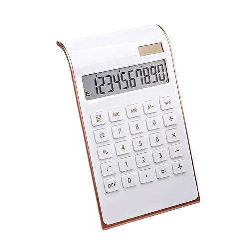 Leoyee Rekenmachine, slank elegant hellend ontwerp, dubbele aangedreven desktoprekenmachine, kantoor/thuiselektronica, zonne-energie, gekanteld LCD-scherm, 10 cijfers (roségoud)