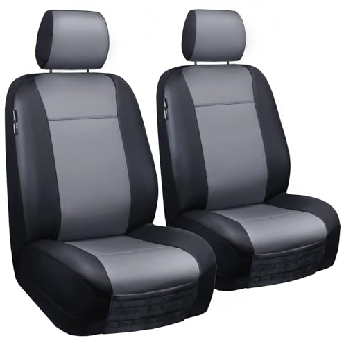 Image of LPI Truck Heavy Duty Car Seat Covers for Front Seats; Fits Sedans and SUVs, Includes Front and Rear Storage Pockets, Built-in Molle Style Organizer; Semi-Custom Fit; Black /Grey, 2pcs