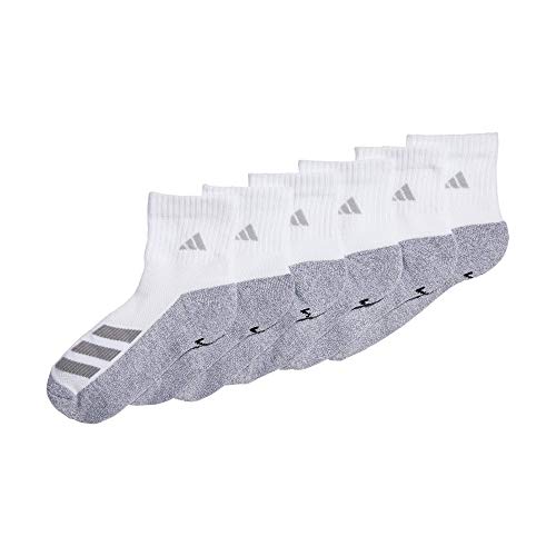 Adidas Kids-Boy's/Girl's Cushioned Angle Stripe Quarter Socks (6-Pair), White/Grey/Light Onix Grey, Large #TOP4