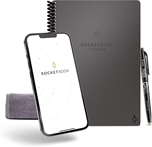 Rocketbook Fusion Cuaderno Inteligente - Reutilizable Digital Libreta A5 Gris Bloc, Notas To Do List Planificador Semanal & Mensual, 7 Estilos
