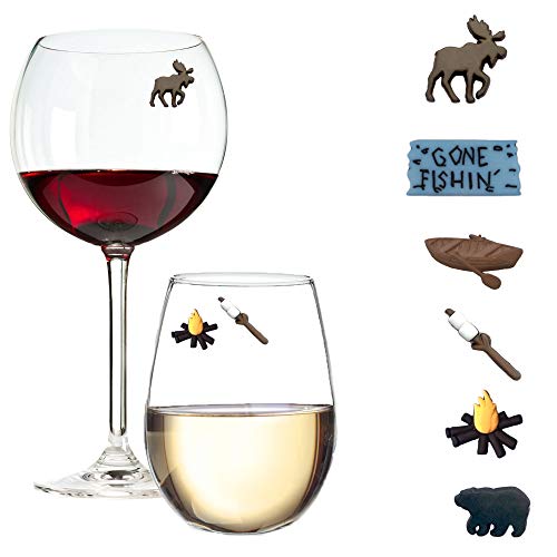 Wine Charms for Camping - Magnetic Wine Glass Tags Set of 6 by Simply Charmed