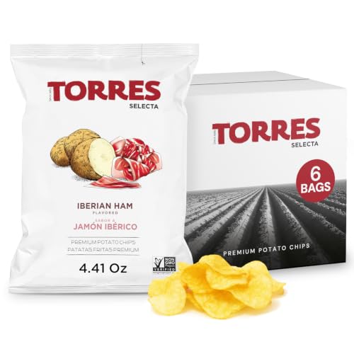 TORRES Selecta Iberian Ham Gourmet Potato Chips - Small Batch Artisan Kettle Chips - 4.41 oz. (Pack of 6)