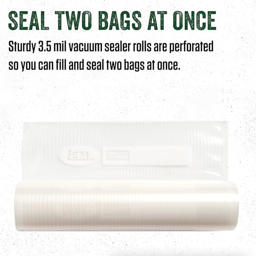 Image of LEM Products MaxVac Portion Vacuum Sealer Perforated Bag Roll Material, 11 Inches x 16 Feet, Compatible with Most Major Vacuum Sealer Brands, 2 Count (Pack of 6)