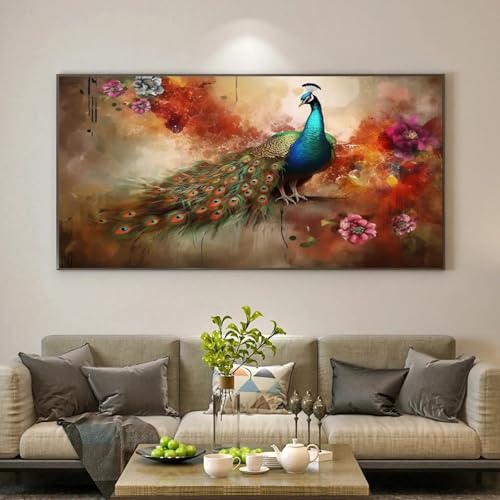 Toile de fleurs de paon vintage XINBAO 40x80cm avec cadre déco salon