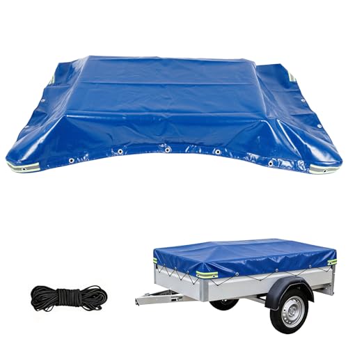 Anhängerplane nach Maß 207.5x114x10 cm - Extra Stark 500g/m PVC LKW-Plane - Wasserdicht & Reißfest - Blau - Mit 4X Reflektorstreifen Alu-Ösen & 6mm Expanderseil - Profi Abdeckplane für PKW Anhänger