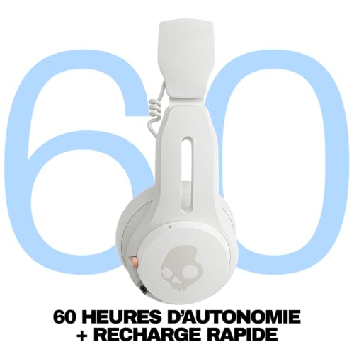 Skullcandy Icon ANC Casque Supra-Auriculaire Bluetooth sans Fil, Suppression Active du Bruit, 60 Heures d’Autonomie, Résistance à l’Eau et la Sueur, Pliable, Résistant, Voyage - Blanc