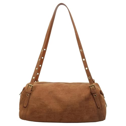 Women Suede Shoulder Bag Retro Suede Large Capacity Bowling Bag | Vintage Handbag Tote Crossbody Style Simple Design Daily Use