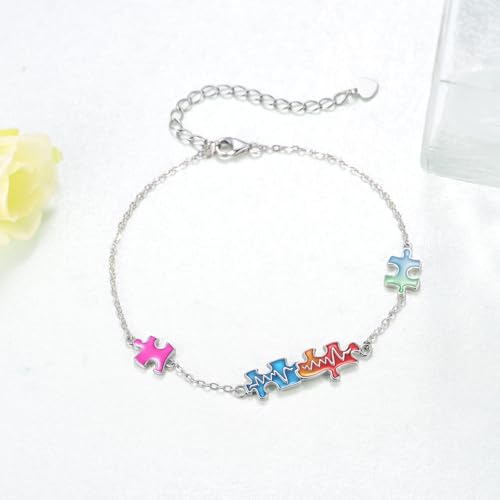Autism Awareness Bracelet Puzzle Piece 925 Sterling Silver Inspirational ASD Support Bracelet Unique Autism Awareness Gifts2