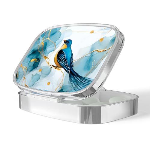 Image of Pill Box-2 Compartment Small Pill Case Portable for Pocket & Purse Single Pill Carrier Pill Container to Hold Vitamins Medication Fish Oil and Supplements BPA-Free(Marbled Bird)