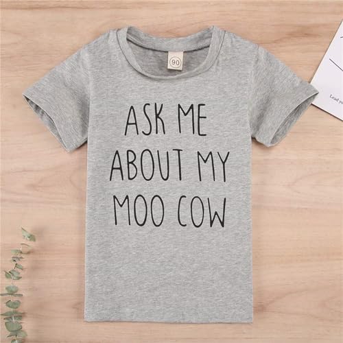 Ask Me About My Moo Cow Toddlers Boys Girls Cows Print T-Shirt Short Sleeve Tops Toddler Cow Shirt2