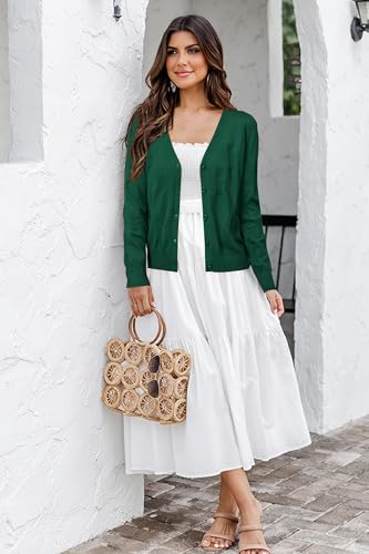 Image of Arach&Cloz Women's Soft Cropped Cardigan Casual Lightweight Shrug Sweater Tops