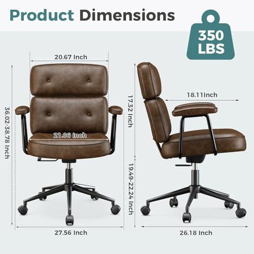 Image of Ergonomic Home Office Desk Chair, PU Leather Computer Chair with Lumbar Support, Adjustable Height, 360 Swivel Rolling Wheels, Executive Task Chair for Office, Gaming, Meeting Room, Brown