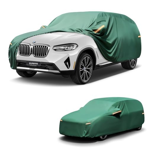 SUV Car Cover Waterproof All Weather, 16-Layer Heavy Duty Full Exterior Jeep Cover with Vents, Spare Windproof Straps & Towel, Snow/Ice/Rain Protectio