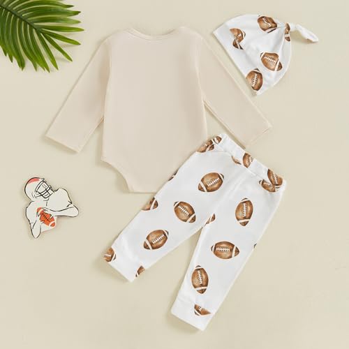 Newborn Baby Boy Football Outfit My First Football Season Romper Tops Long Pants Hat Set 3Pcs Fall Winter Clothes3