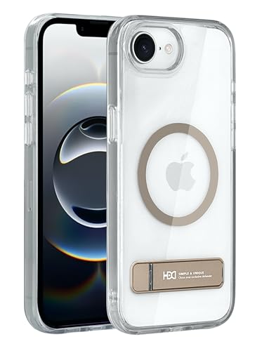 Image of BOUNCEBACK Polycarbonate Shockproof Transparent Hybrid Back Case /Cover with Kick Stand Support Magnetic Charging for iPhone 16e - (Clear Gold)