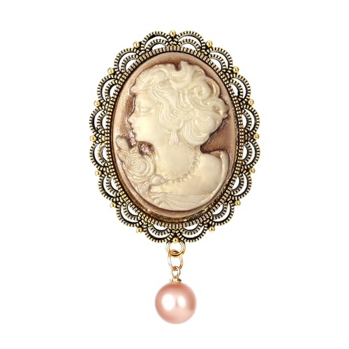 Victorian Cameo Brooch Pin For Women, Vintage Embossed Lady Portrait