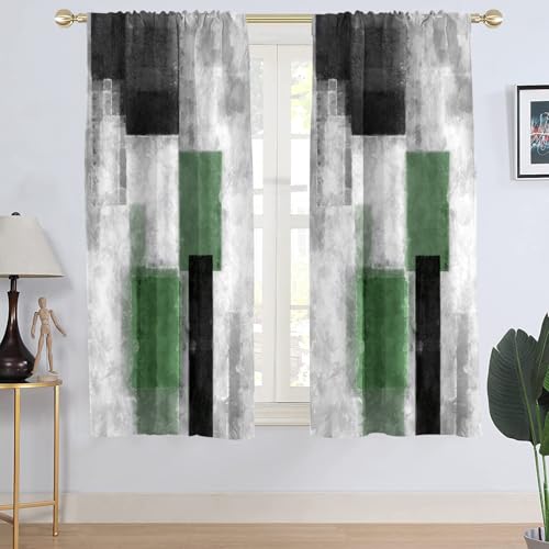 AAtter Green Window Curtain Sage Black and White Plaid Dark