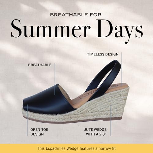Image of Espadrilles Wedges for Women, Dressy Soft Leather Peep Toe Womens Espadrille Sandals, Comfortable Casual Summer Slip On