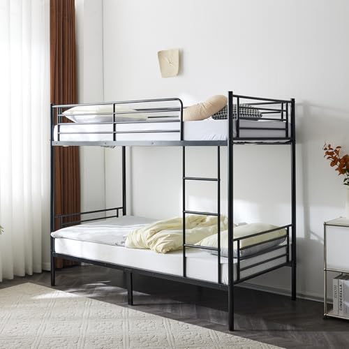 GALER Twin Over Twin Bunk Bed, Heavy Duty Metal Single Bunk Bed Frame with Ladder & Safety Guard Rails, Space Saving High Sleeper Beds for Kids, Teens & Adults (Black) - Image 6