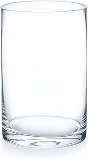 Enova Floral Clear Glass Cylinder Vase 4 x 6 Inches Round Flower Vase, Pillar Candle Hurricane Floating Candle Holder Vase, Small Floral Glass Vase for Decoration Home, Wedding Centerpiece (1 Piece)
