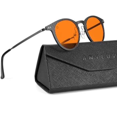 Image of ANYLUV Blue Light Glasses Men, Stylish Square Carbon Fiber Eyewear, Anti Eyestrain, Lightweight Mens Computer Gaming Glasses