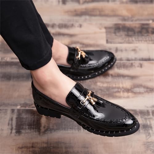 Men's Black Patent Leather Slip-On Tassel Loafers Business Dress Causal Party Wedding Shoes Prom Glitter Gold Buckle Shoes4