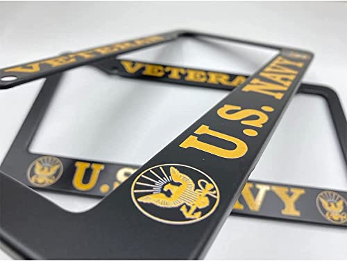2 PCS for US Navy Veteran License Plate Frames,Matte Black Aluminum License Plate Holder for USN License Plate Protection with Screw Set