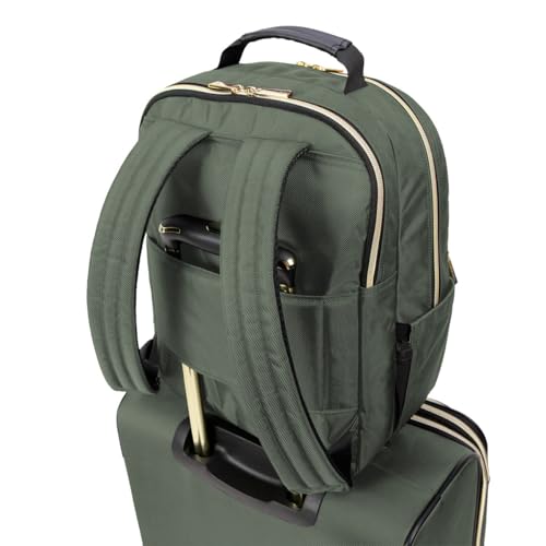 Image of Kenneth Cole REACTION Chelsea 2-Piece Bundle - 20 inch Chevron Expandable 8-Wheel Carry-On Suitcase & Matching 15 inch Laptop Backpack, Olive
