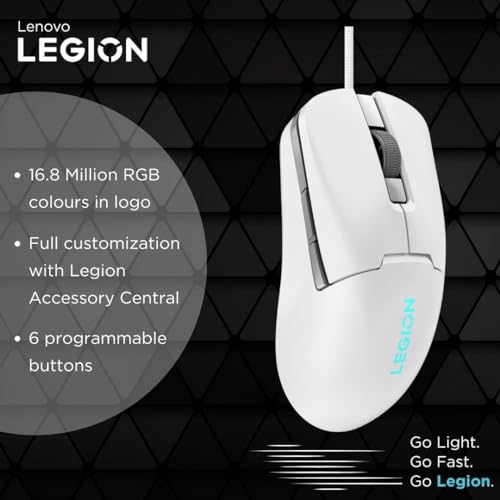 Image of Lenovo Legion M300 RGB USB Gaming Mouse - Ergonomic, ambidextrous, 8 Button, up to 8000 DPI, 1000Hz Polling Rate, 16.8M RGB Customizable Through Legion Accessory Central