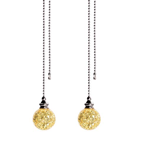 Image of 2PCS Yellow Pull Chain Crystal Glass Ice Cracked Ball Pull Chain for Ceiling Fan Light Decoration 50cm Extension Chain