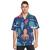 Sevdomey Camisa hawaiana de manga corta con botones para hombre, diseño de pulpos de dibujos animados, camisa informal perfecta para la playa y el verano, Pulpos de dibujos animados, M