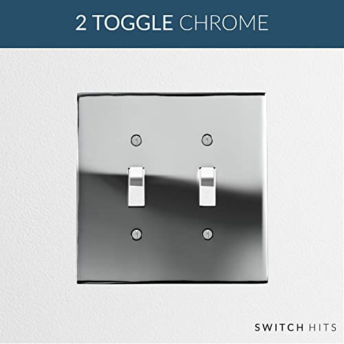 Switch Hits Professional Grade Chrome Outlet Wall Plate | 2 Toggle | 4.5" X 4.5" | Modern Electrical Outlet Cover Collection | Quality Switch Plate Covers For All Configurations #TOP1