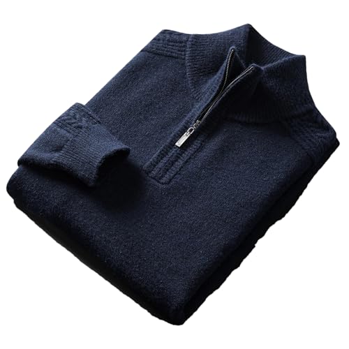 Men’S Casual Half-Zip Knit Pullover Sweater Long Sleeve Thick Pullover with Applique Details Jumper Tops