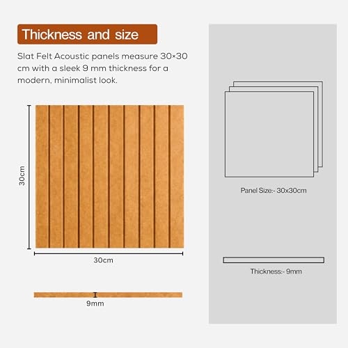 Image of MMT Acoustix Slats Felt Acoustic Wall Panel | Sound Proofing for Room |Premium Acoustic Panel |Pin Board for Wall |Sound Absorbing Panels | Slats Felt Acoustic Wall Panel | Camel | 30 x 30 cm | 8 Pcs