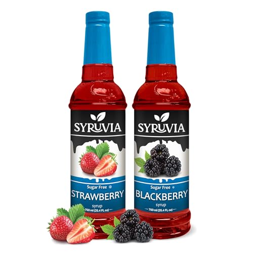 Syruvia Sugar-Free Strawberry Syrup & Sugar-Free Blackberry Syrup - 25.4 fl oz. Premium Flavoring Syrup. 0 Calories, Kosher, and Gluten-Free. Ideal for Drinks, Sodas, Shakes, Desserts, and More. - image 1