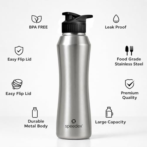 Image of Speedex Stainless Steel Water Bottle 1 Ltr, Leak Proof Sipper Cap, BIS Approved 1000 ml Metal Bottle For Daily, Office, School, Gym, Travel Use for Men, Women, Kids, Adults, Silver, Set of 1