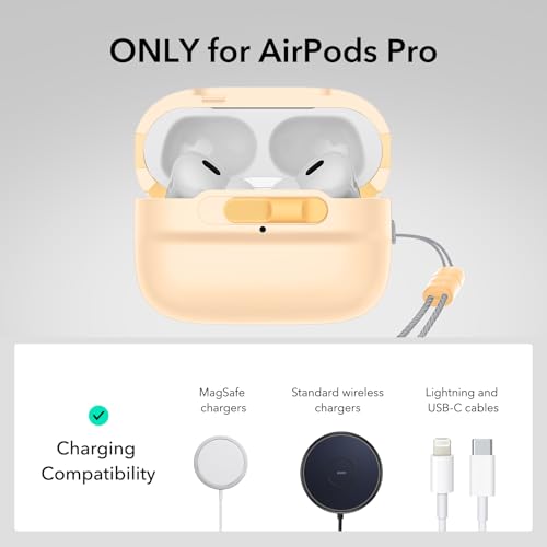 Image of ESR for AirPods Pro 2 Case (2023 /2022 /2019, 2nd /1st Gen), Compatible with Airpods Pro 2 (USB-C /Lightning Cable), MagSafe Ready, Magnetic Lid Lock, Full Drop Protection Cover with Lanyard, Yellow