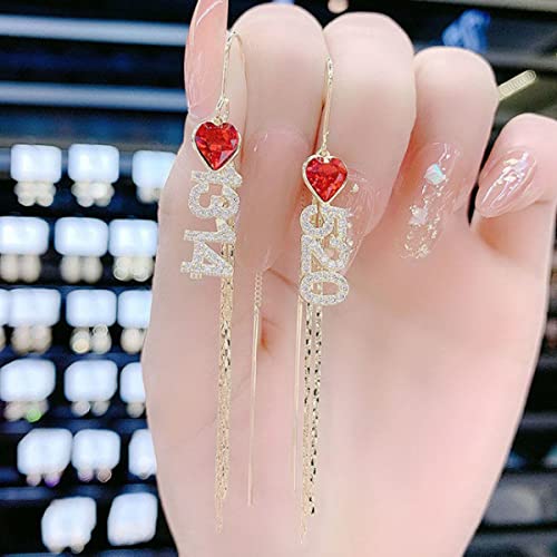 Boucles d'oreilles Coeur Rouge Diamant, Longues Boucles d'oreilles Coeur Zircon Eau Qui coule, Cadeaux pour Les Filles pour exprimer Leur Amour (1 Pair of Ruby Earrings) Cover