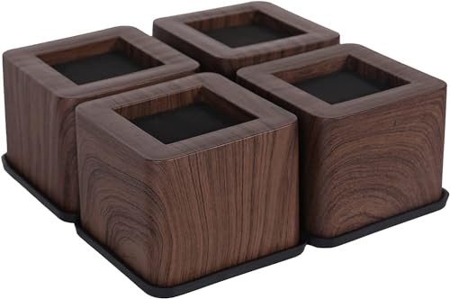 KEIBIKEIDI Wood Bed Risers Heavy Duty Furniture Risers Lift Block-3 Inch, Lifts Up to 2200 LBs Couch Sofa Desk Table Chair Risers (More Realistic Woody Feel—Walnut Wood Grain), Set of 4