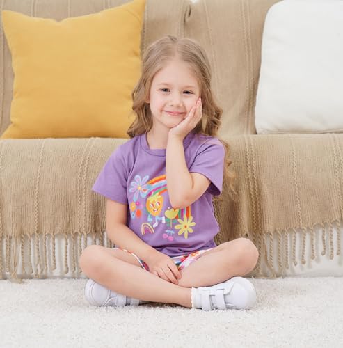 Image of Ayzozuy Kid Girl Clothes Shorts Set 2 Piece Outfits Summer Casual Short Sleeve Top and Shorts Set for Girls 4-7